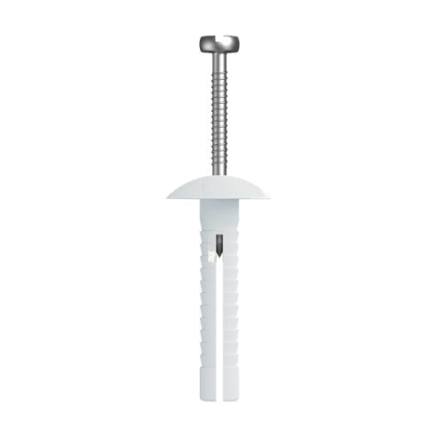 6.5mm x 75mm MUSH NYLON NAIL IN ANCHORS ZINC